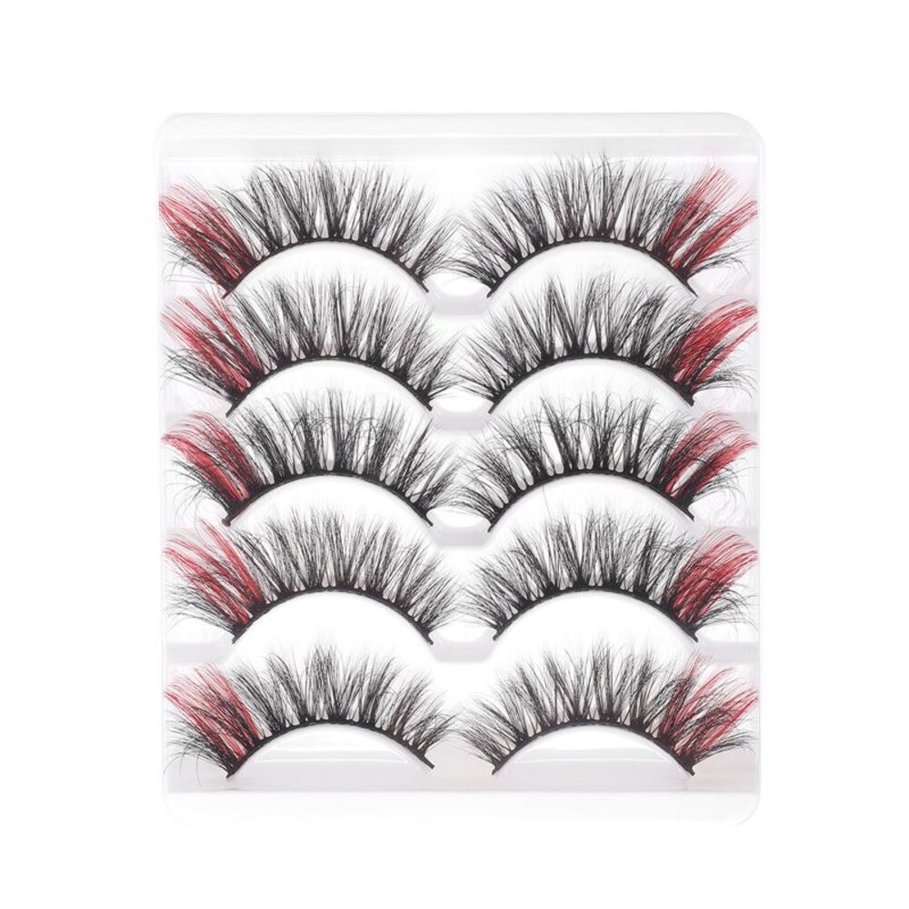 3D Mixed Color False Eyelashes Red 5 Pair